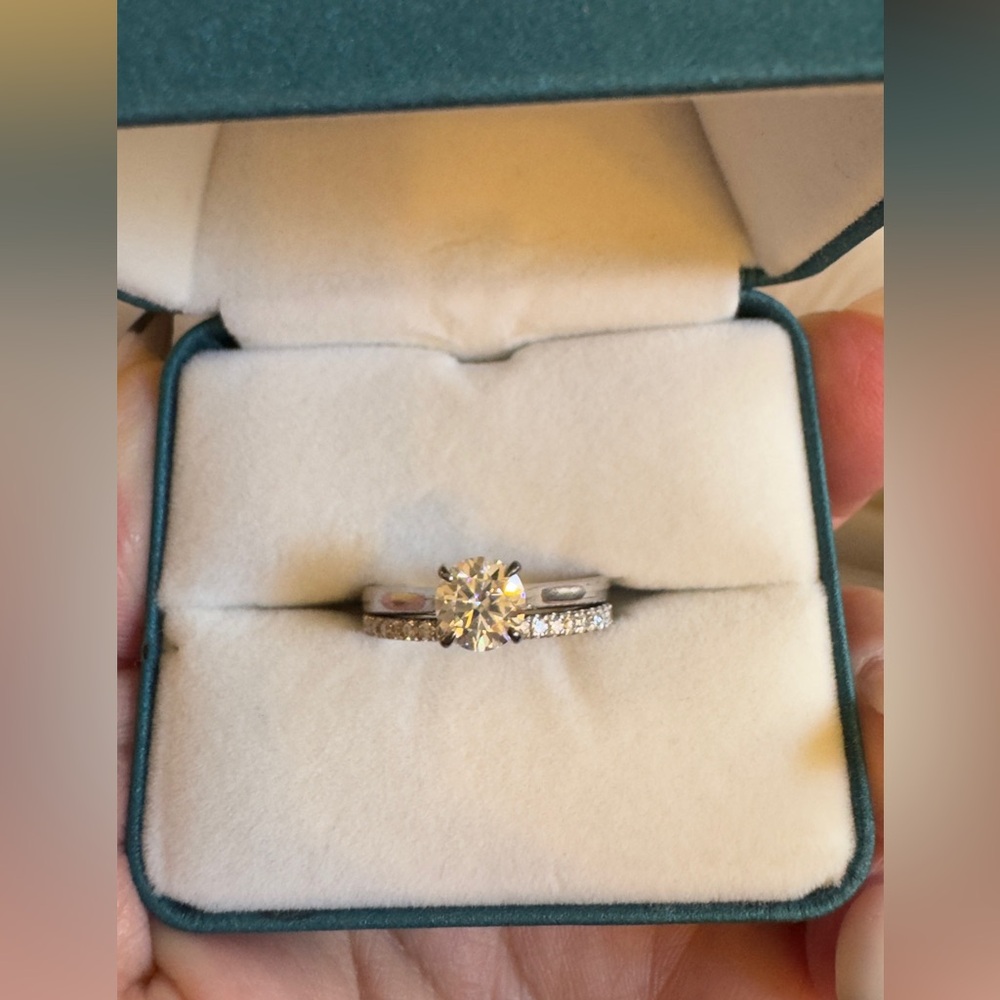 1ct moissanite solitaire ring and full eternity band set.